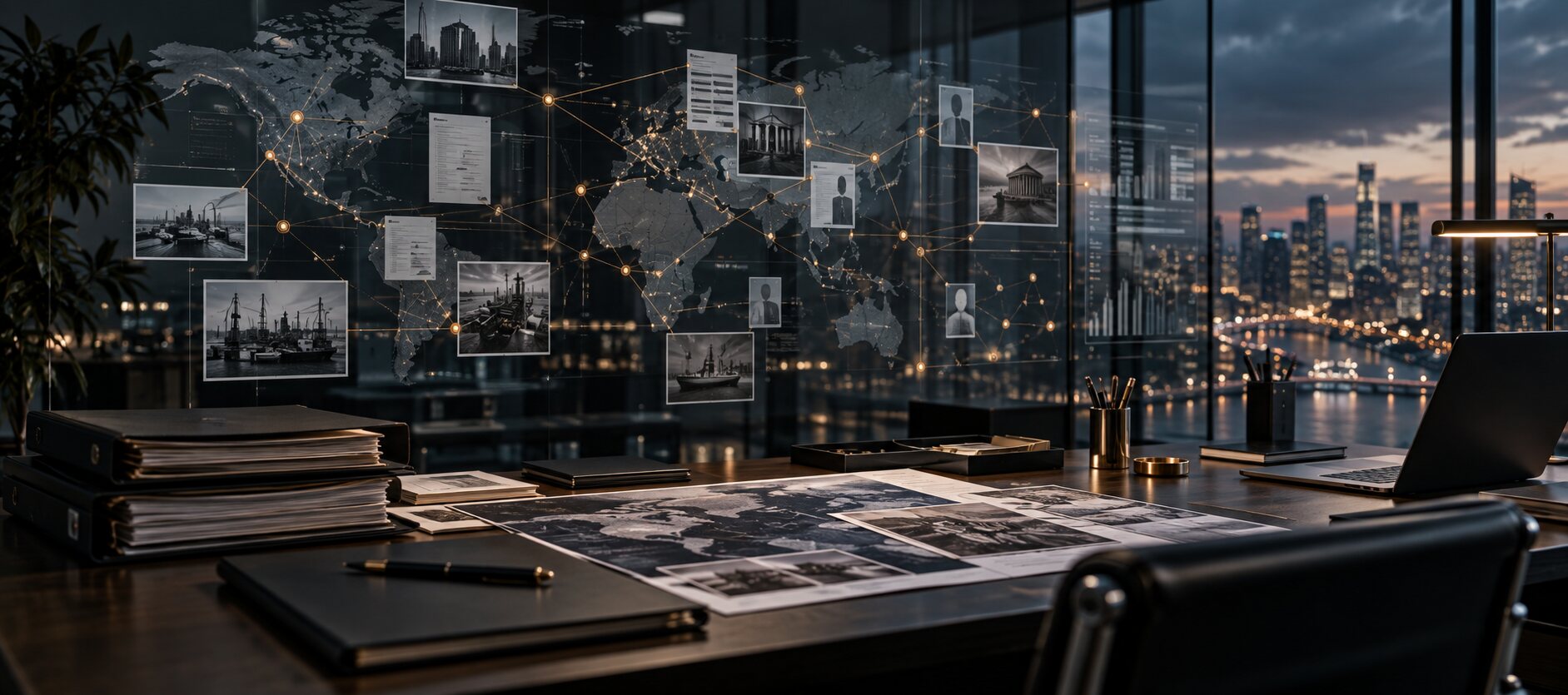 Cross-border investigative intelligence map connecting entities and evidence